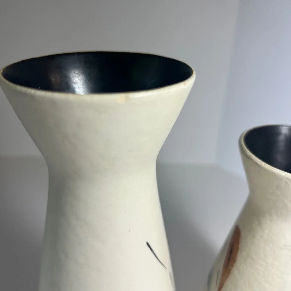 Fohr Keramik Vintage‎ MCM German Pottery Vases Floral Abstract Cream 6.5